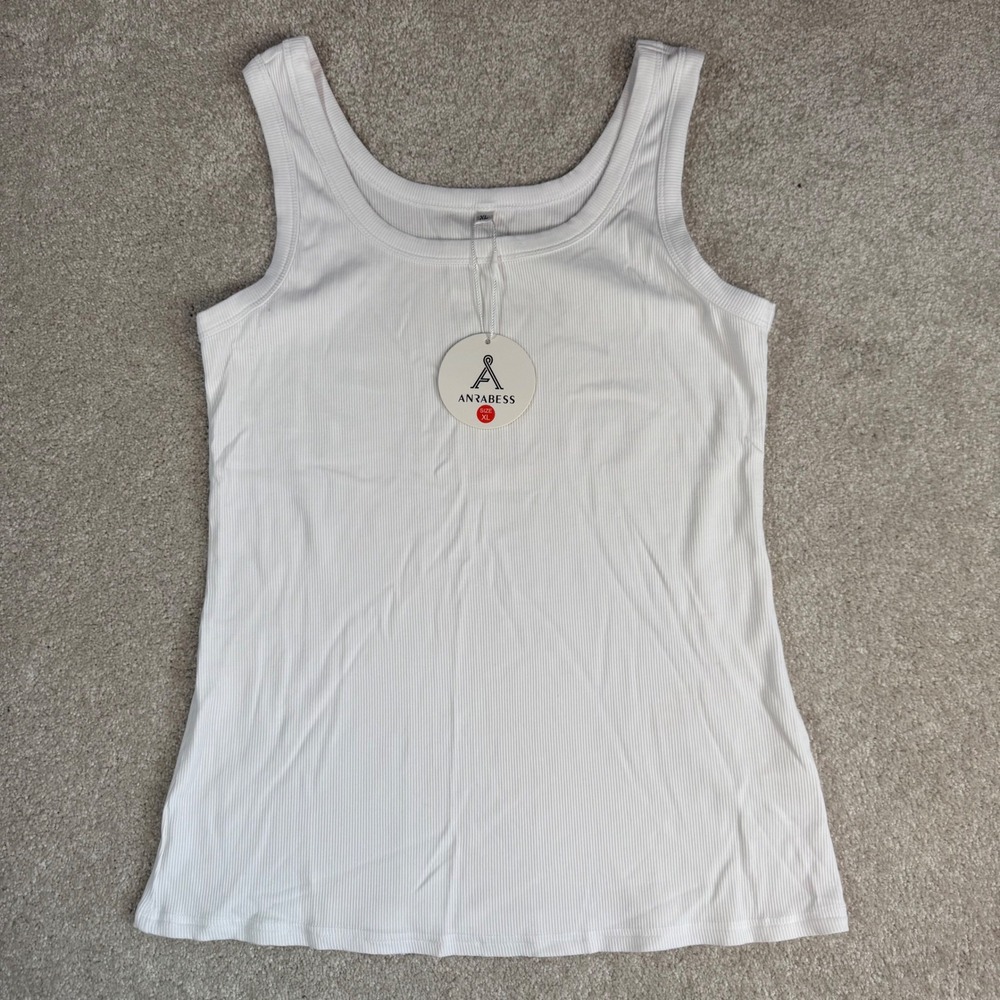 ANRABESS Womens White Ribbed Scoop Neck Tank Top TL00056 Size XL NEW